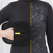 Pet hair remover glove in action on clothing. Demonstrates before and after results of removing pet hair from fabric.