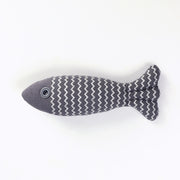 Gray Cat Toy Funny Cat Linen Fish Pillow with white zigzag design, made from linen for biting and self-play.